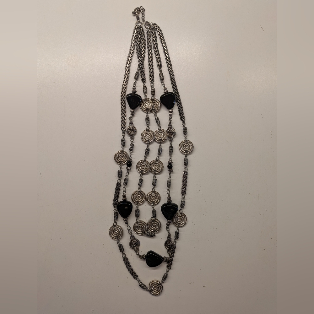 Coldwater Creek Silver and Black Multi-Strand Necklace